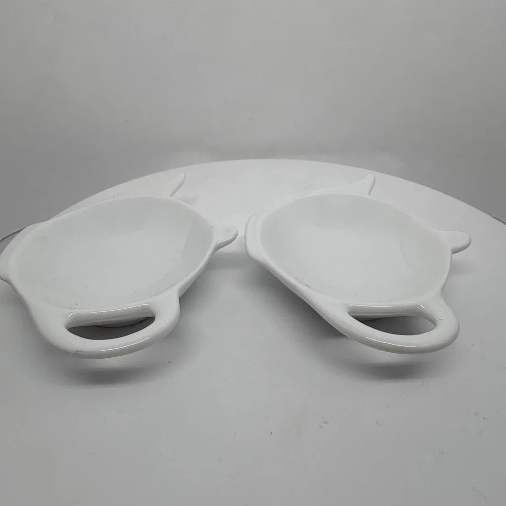 Set of 2 White Ceramic Teapot Shaped Tea Bag Holders Dish‎ Trays Tea Party